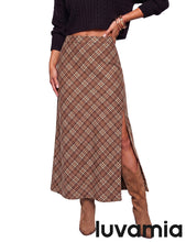 luvamia Plaid Maxi Skirts for Women Trendy A-Line Long Skirt with Side Slit Vintage Plaid Pattern, Back Elastic Waist, Flattering A-Line, High Waisted Skirts, Ankle-Length, Fall Outfits, Holiday Party