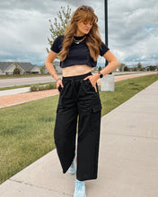 GRAPENT Womens Cargo Pants Wide Leg Baggy High Rise Pull On Elastic Waist Stretch Loose Pants with Pocket 90s Outfit Y2K