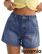 luvamia FleXclusive Jean Shorts for Women High Waisted Baggy Wide Leg Elastic Waist Mom Denim Shorts 4" Inseam Casual Summer Jorts