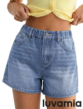 luvamia FleXclusive Jean Shorts for Women High Waisted Baggy Wide Leg Elastic Waist Mom Denim Shorts 4" Inseam Casual Summer Jorts