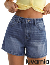 luvamia FleXclusive Jean Shorts for Women High Waisted Baggy Wide Leg Elastic Waist Mom Denim Shorts 4" Inseam Casual Summer Jorts