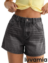 luvamia FleXclusive Jean Shorts for Women High Waisted Baggy Wide Leg Elastic Waist Mom Denim Shorts 4" Inseam Casual Summer Jorts