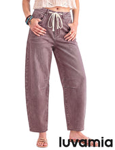 luvamia FleXclusive Barrel Jeans Women Trendy Baggy High Waisted Drawstring Denim Pants Barrel Wide Leg Pants, 27.5" Inseam, Baggy Jeans, Stretchy, Ankle Length, Drawstring Adjustable Waist, Casual Denim Outfits