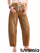 luvamia FleXclusive Barrel Jeans Women Trendy Baggy High Waisted Drawstring Denim Pants Barrel Wide Leg Pants, 27.5" Inseam, Baggy Jeans, Stretchy, Ankle Length, Drawstring Adjustable Waist, Casual Denim Outfits