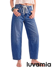 luvamia FleXclusive Barrel Jeans Women Trendy Baggy High Waisted Drawstring Denim Pants Barrel Wide Leg Pants, 27.5" Inseam, Baggy Jeans, Stretchy, Ankle Length, Drawstring Adjustable Waist, Casual Denim Outfits