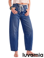 luvamia FleXclusive Barrel Jeans Women Trendy Baggy High Waisted Drawstring Denim Pants Barrel Wide Leg Pants, 27.5" Inseam, Baggy Jeans, Stretchy, Ankle Length, Drawstring Adjustable Waist, Casual Denim Outfits