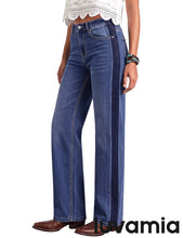 luvamia FleXclusive Straight Leg Jeans for Women High Waisted Tuxedo Stripe Denim Pants 29" Inseam, Stretchy Jean Pants, Tuxedo Stripe On The Side, Relaxed Fit Jeans With Design, 90s Style, Concert Outfits Women