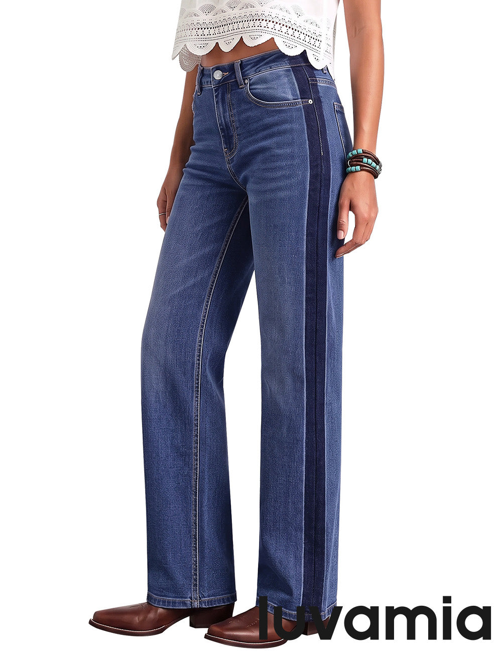 luvamia FleXclusive Straight Leg Jeans for Women High Waisted Tuxedo Stripe Denim Pants 29