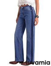 luvamia FleXclusive Straight Leg Jeans for Women High Waisted Tuxedo Stripe Denim Pants 29" Inseam, Stretchy Jean Pants, Tuxedo Stripe On The Side, Relaxed Fit Jeans With Design, 90s Style, Concert Outfits Women