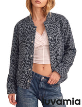 luvamia Women Leopard Print Bomber Jacket Oversized Wool Blend Fall Outfits Brushed, Cheetah, Animal Print Jackets, Stand Collar, Snap Button, Elastic Hem, Winter Coats with Pockets, Western Outfits