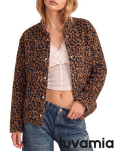 luvamia Women Leopard Print Bomber Jacket Oversized Wool Blend Fall Outfits Brushed, Cheetah, Animal Print Jackets, Stand Collar, Snap Button, Elastic Hem, Winter Coats with Pockets, Western Outfits
