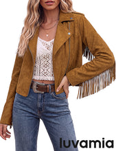 luvamia Fringe Jackets For Women Trendy Cropped Faux Suede Jacket Women Faux Leather Fall Jackets For Women, Full Lining, Zip Up, Tassel Cowgirl Jacket, Country Concert, Western Outfit For Women