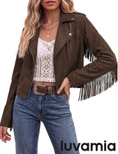 luvamia Fringe Jackets For Women Trendy Cropped Faux Suede Jacket Women Faux Leather Fall Jackets For Women, Full Lining, Zip Up, Tassel Cowgirl Jacket, Country Concert, Western Outfit For Women