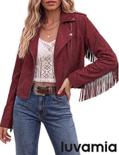 luvamia Fringe Jackets For Women Trendy Cropped Faux Suede Jacket Women Faux Leather Fall Jackets For Women, Full Lining, Zip Up, Tassel Cowgirl Jacket, Country Concert, Western Outfit For Women
