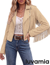 luvamia Fringe Jackets For Women Trendy Cropped Faux Suede Jacket Women Faux Leather Fall Jackets For Women, Full Lining, Zip Up, Tassel Cowgirl Jacket, Country Concert, Western Outfit For Women