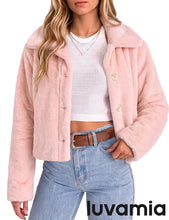 luvamia Faux Fur Jackets for Women Cropped Fuzzy Fluffy Fall Winter Coats Trendy Oversized Jacket, Crop, Lapel, Button Down Closure, Faux Fur Coats with Pockets, Inner Lining, Warm Winter Outerwea