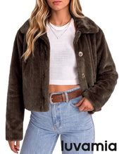 luvamia Faux Fur Jackets for Women Cropped Fuzzy Fluffy Fall Winter Coats Trendy Oversized Jacket, Crop, Lapel, Button Down Closure, Faux Fur Coats with Pockets, Inner Lining, Warm Winter Outerwea