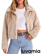 luvamia Faux Fur Jackets for Women Cropped Fuzzy Fluffy Fall Winter Coats Trendy Oversized Jacket, Crop, Lapel, Button Down Closure, Faux Fur Coats with Pockets, Inner Lining, Warm Winter Outerwea