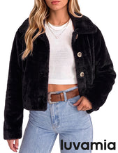 luvamia Faux Fur Jackets for Women Cropped Fuzzy Fluffy Fall Winter Coats Trendy Oversized Jacket, Crop, Lapel, Button Down Closure, Faux Fur Coats with Pockets, Inner Lining, Warm Winter Outerwea