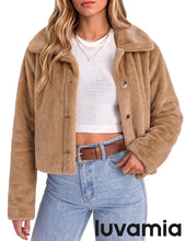 luvamia Faux Fur Jackets for Women Cropped Fuzzy Fluffy Fall Winter Coats Trendy Oversized Jacket, Crop, Lapel, Button Down Closure, Faux Fur Coats with Pockets, Inner Lining, Warm Winter Outerwea