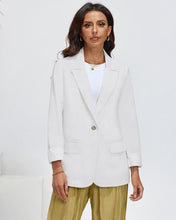 LUVAMIA Women's Business Casual Pocket Notched Lapels Blazer Long Rolled Up Sleeve Blazer