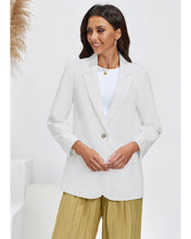 LUVAMIA Women's Business Casual Pocket Notched Lapels Blazer Long Rolled Up Sleeve Blazer