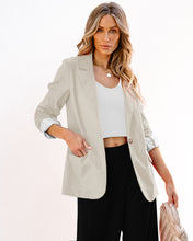 LUVAMIA Women's Business Casual Pocket Notched Lapels Blazer Long Rolled Up Sleeve Blazer