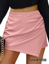 luvamia Shorts for Women Faux Leather Skorts High Waisted PU Leather Shorts Elastic Waist Ruched Wrap Skorts Skirts