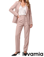 luvamia Pant Suits for Women Dressy 2 Piece Sets Business Casual Pants Set Single Button Blazers, Notch Collar, High Waisted Pants, 29" Inseam, Adjustable Dual Button Waistband, Elegant Office Outfits