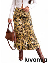 luvamia Women Satin Skirt Leopard Print Maxi Long Stretchy Elastic Skirts Cheetah Animal Print, Bias Cut Skirt, A-Line, High Waisted, Flowy Long Slip Skirts, Elastic Waistband, Fall Outfits for Women