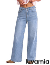 luvamia FleXclusive Wide Leg Jeans for Women High Waisted Stretchy Denim Pants Raw Hem Wide Leg Jeans, 90s Baggy Straight, High Rise, Stretch, 29.5 Inch Inseam, Button Front, Raw Hem, Western Outfit for Women