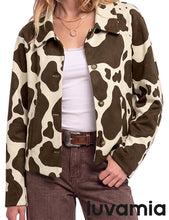 luvamia Faux Suede Cow Print Fall Jackets For Women Cropped Jacket Shacket Faux Leather, Full Lining, Button Down Shackets For Women With Pockets, Oversized Fall Outerwear, Cowgirl Outfits For Women