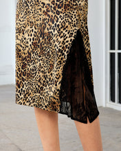 luvamia Satin Skirts for Women Leopard Slit Lace Trim A Line Midi Skirt Hidden Elastic Waistband, High Waisted Stretchy Slip Skirt, Flowy Animal Cheetah Print, Casual Side Split Bias Cut Skirts