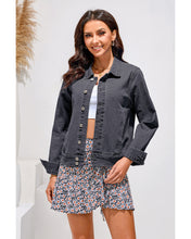luvamia Jean Jacket Women Fashion Dressy Casual Long Sleeve Stretchy Denim Jackets Western Shacket Jacket with Pockets