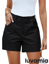 LUVAMIA Women's Chino High Waisted Elastic Waist Shorts Summer Straight Leg