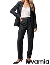 luvamia Pant Suits for Women Dressy 2 Piece Sets Business Casual Pants Set Single Button Blazers, Notch Collar, High Waisted Pants, 29" Inseam, Adjustable Dual Button Waistband, Elegant Office Outfits