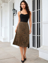 luvamia Satin Skirts for Women Leopard Slit Lace Trim A Line Midi Skirt Hidden Elastic Waistband, High Waisted Stretchy Slip Skirt, Flowy Animal Cheetah Print, Casual Side Split Bias Cut Skirts