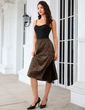 luvamia Satin Skirts for Women Leopard Slit Lace Trim A Line Midi Skirt Hidden Elastic Waistband, High Waisted Stretchy Slip Skirt, Flowy Animal Cheetah Print, Casual Side Split Bias Cut Skirts