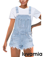 luvamia Women's Ripped Short Overalls Adjustable Denim Bib Overall Shorts Romper