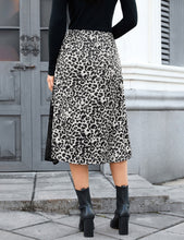 luvamia Satin Skirts for Women Leopard Slit Lace Trim A Line Midi Skirt Hidden Elastic Waistband, High Waisted Stretchy Slip Skirt, Flowy Animal Cheetah Print, Casual Side Split Bias Cut Skirts