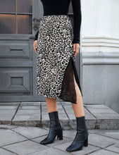 luvamia Satin Skirts for Women Leopard Slit Lace Trim A Line Midi Skirt Hidden Elastic Waistband, High Waisted Stretchy Slip Skirt, Flowy Animal Cheetah Print, Casual Side Split Bias Cut Skirts