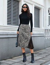 luvamia Satin Skirts for Women Leopard Slit Lace Trim A Line Midi Skirt Hidden Elastic Waistband, High Waisted Stretchy Slip Skirt, Flowy Animal Cheetah Print, Casual Side Split Bias Cut Skirts