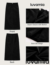 LUVAMIA 2025 Fall Winter Women's Corduroy Midi Skirt - High Waist Elastic Waistband Comfort Casual Solid Color Skirt