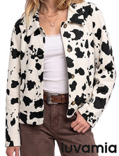 luvamia Faux Suede Cow Print Fall Jackets For Women Cropped Jacket Shacket Faux Leather, Full Lining, Button Down Shackets For Women With Pockets, Oversized Fall Outerwear, Cowgirl Outfits For Women
