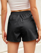luvamia Faux Leather Shorts for Women High Wasited Pull On Pleated Side Slit Pleather Shorts with Elastic Waist Pockets
