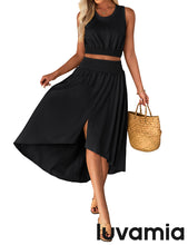LUVAMIA Women Business Elegant Skirt High-Waist Matching Short Crop Top