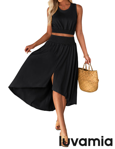 LUVAMIA Women Business Elegant Skirt High-Waist Matching Short Crop Top