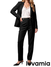luvamia Pant Suits for Women Dressy 2 Piece Sets Business Casual Pants Set Single Button Blazers, Notch Collar, High Waisted Pants, 29" Inseam, Adjustable Dual Button Waistband, Elegant Office Outfits