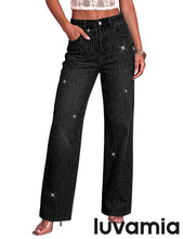 luvamia FleXclusive Rhinestone Jeans High Waisted Stretch Glitter Womens Wide Leg Jeans Glittering Rhinestone Embellished Jeans, 29.5" Inseam, Trendy Wide Leg Sparkly Jeans, Party, Night Out, Going Out Outfits