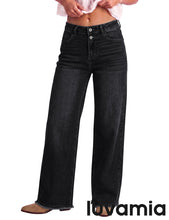 luvamia FleXclusive Wide Leg Jeans for Women High Waisted Stretchy Denim Pants Raw Hem Wide Leg Jeans, 90s Baggy Straight, High Rise, Stretch, 29.5 Inch Inseam, Button Front, Raw Hem, Western Outfit for Women